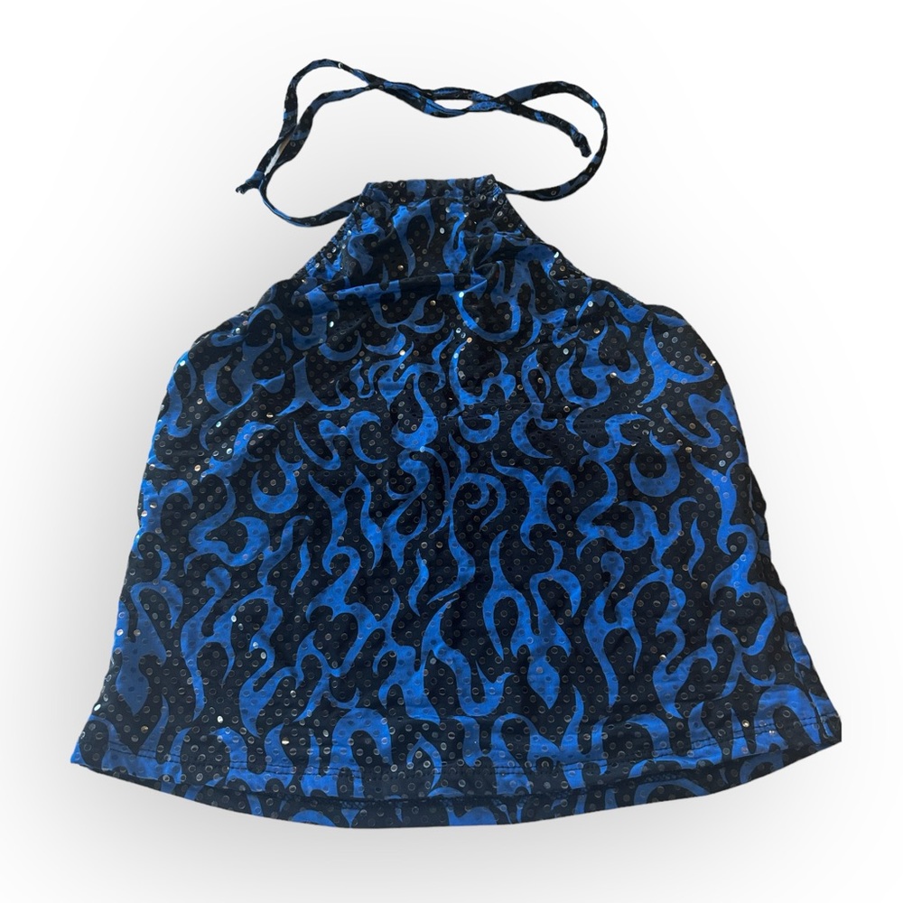 90s Y2K blue flame sequin halter top